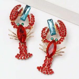 Elegant Red and Blue Lobster Earrings